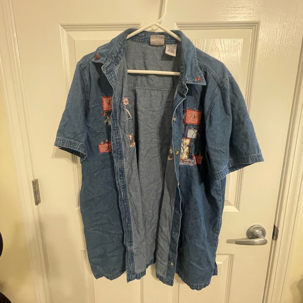 Patchwork denim button up